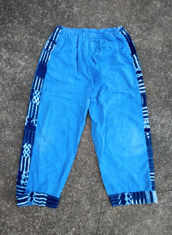 Hippie Hose indigo gefärbt trim blauer Baumwolle Gummizug in VINTAGE METALLOPHON SPIELZEUG 30er Jahre Holzschlägel