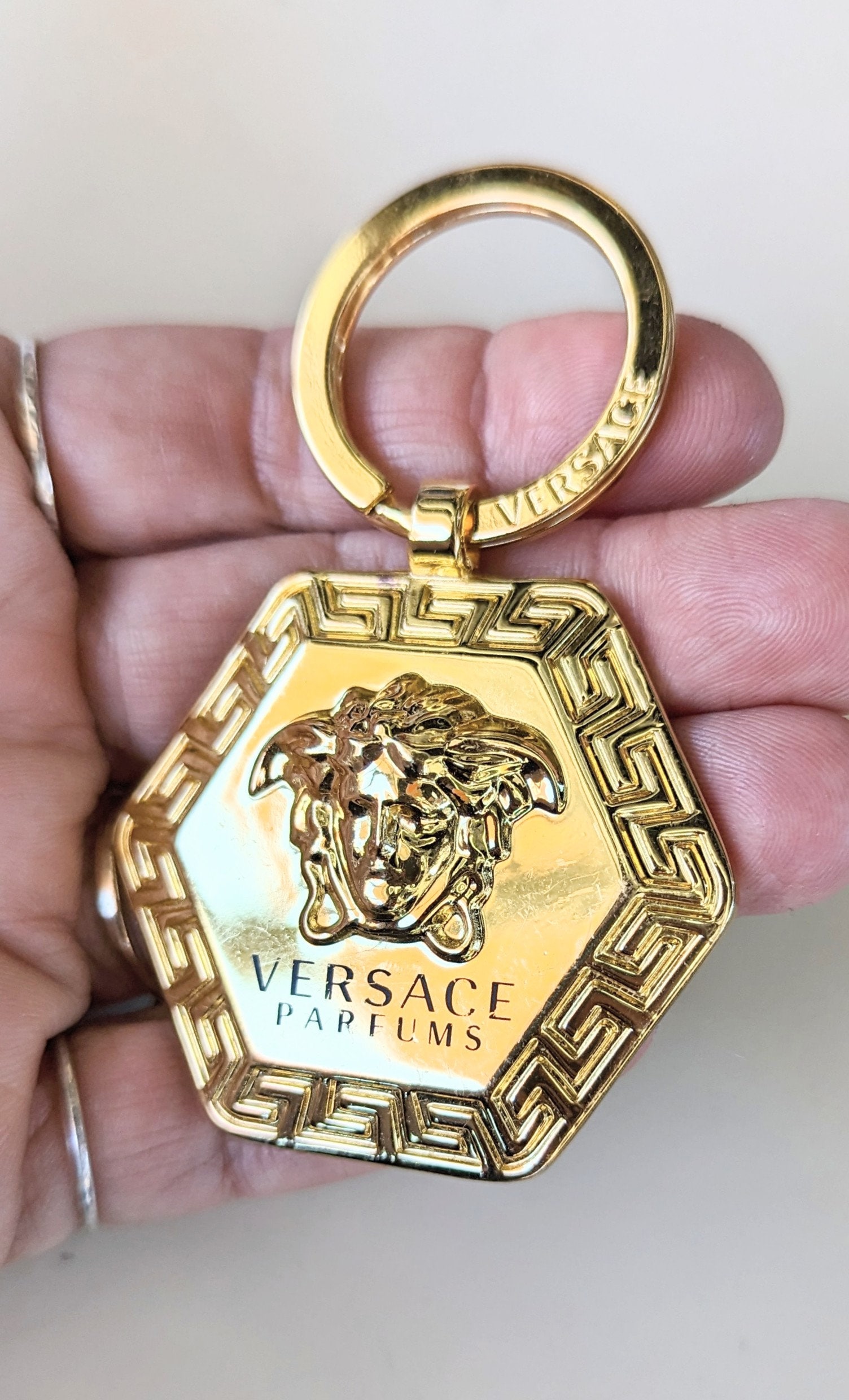 Versace Parfums Medusa Gold Medallion Keychain - Etsy UK