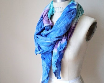 Huge shawl cotton purple blue hand dyed beachy tie dye tropical