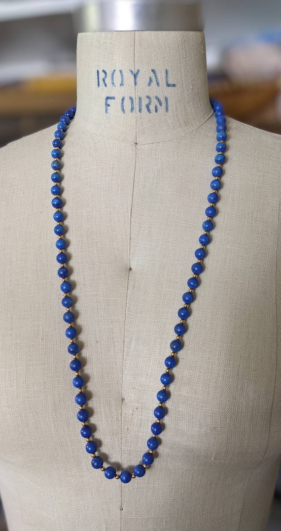 Lapis beaded necklace gold filled 31 inch - image 2