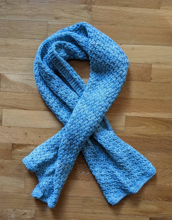 Hand knit heather blue woolly shawl soft heather y
