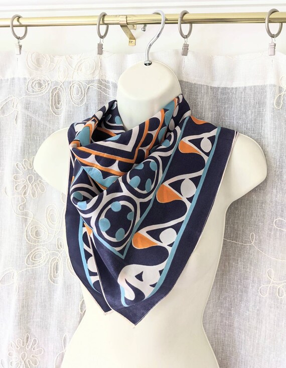 60's mod carré scarf orange blue geometric graphi… - image 2