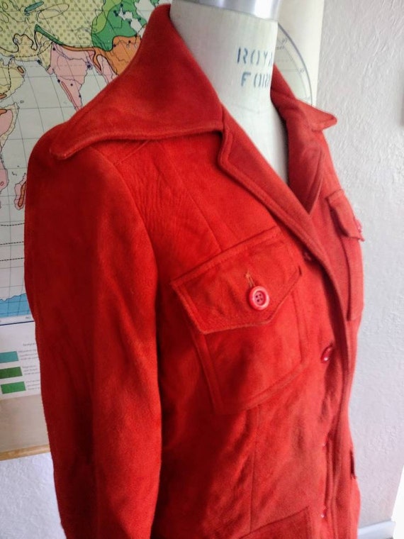 Poppy orange jacket suede seventies S/M - image 2