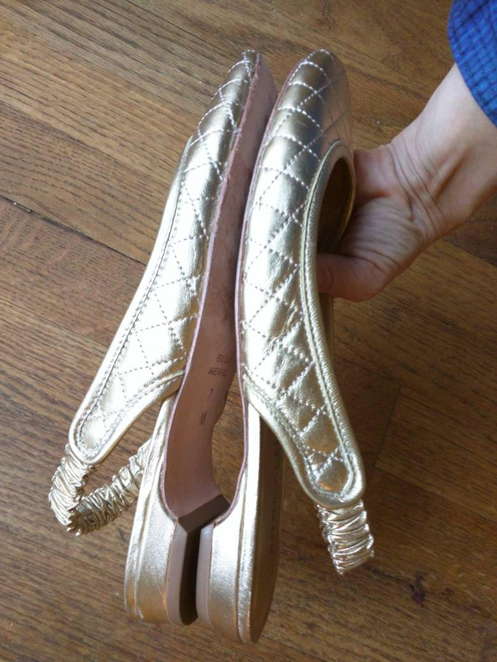 anne klein quilted leather gold ballet flats size 7 preppie nineties classic sling back
