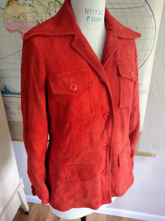 Poppy orange jacket suede seventies S/M - image 7