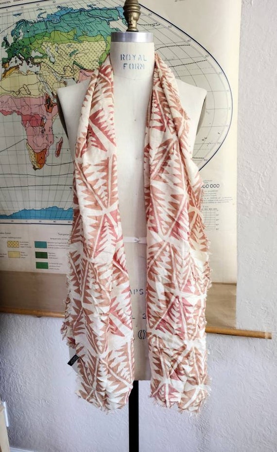 Tropical scarf terra cotta rayon blush mauve 19 x 