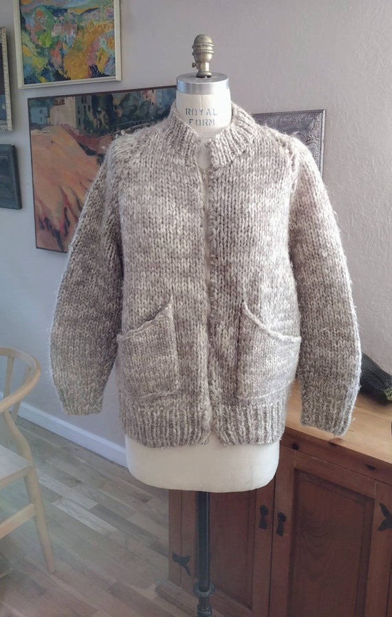 Midcentury Cowichan cardigan sweater S/M hand knit - image 3