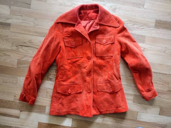 Poppy orange jacket suede seventies S/M - image 8