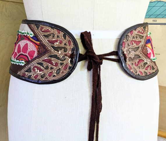 Embroidered belt tribal shell buttons Banjara lea… - image 5