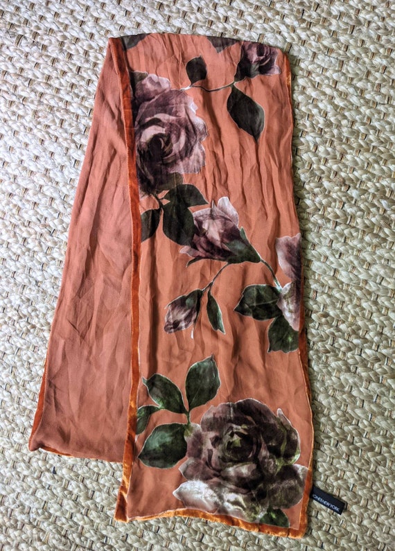 Jones of New York silk velvet  scarf rust orange … - image 3