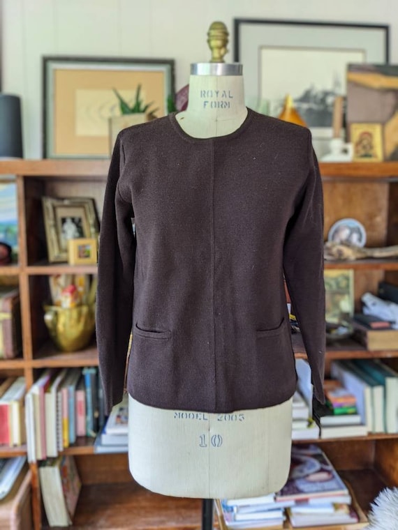 Wool sweater double knit espresso brown small peti