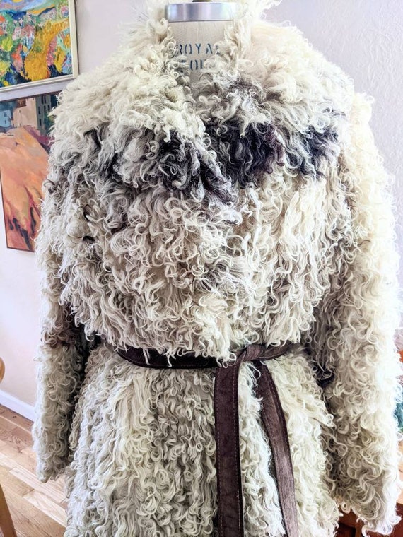 Mongolian curly sheepskin 70's belted coat Small