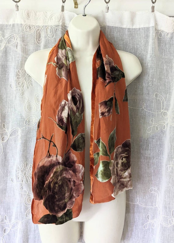 Jones of New York silk velvet  scarf rust orange … - image 1