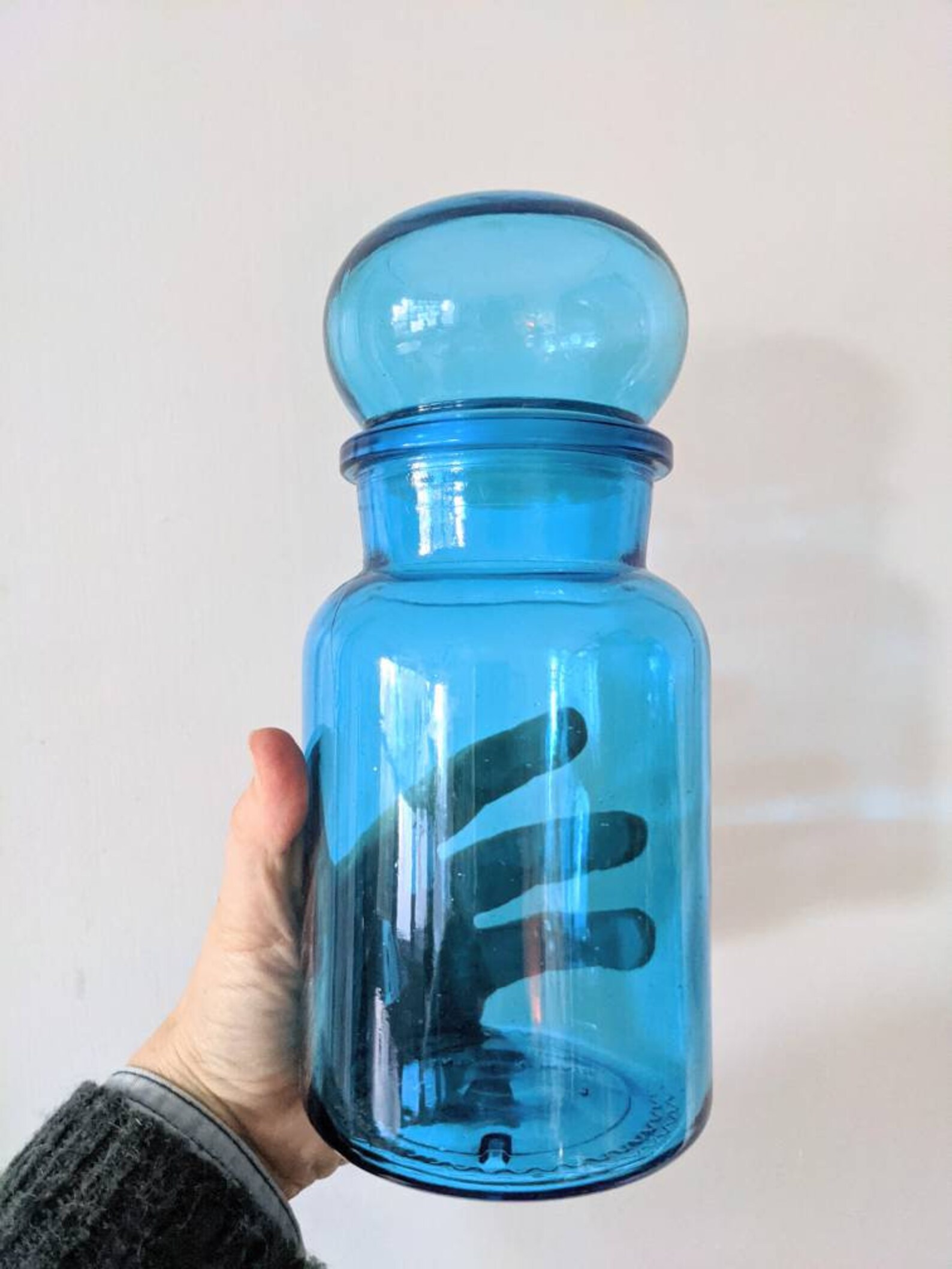 Blue glass storage jar round bubble top Belgium 8.5 inch Etsy