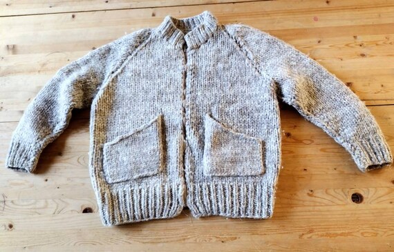 Midcentury Cowichan cardigan sweater S/M hand knit - image 2