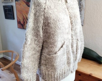 Midcentury Cowichan cardigan sweater S/M hand knit