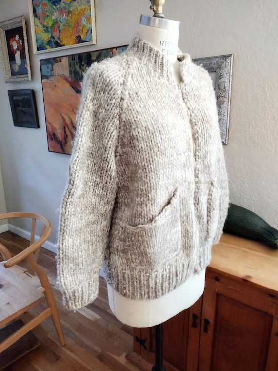 Midcentury Cowichan cardigan sweater S/M hand knit - image 1