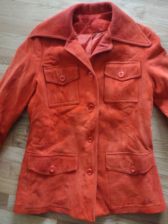 Poppy orange jacket suede seventies S/M - image 4