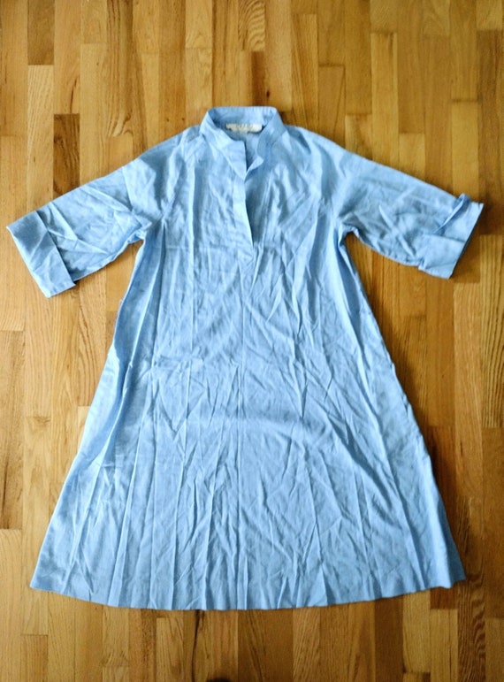 70's blue lawn trapeze dress S/M - image 3