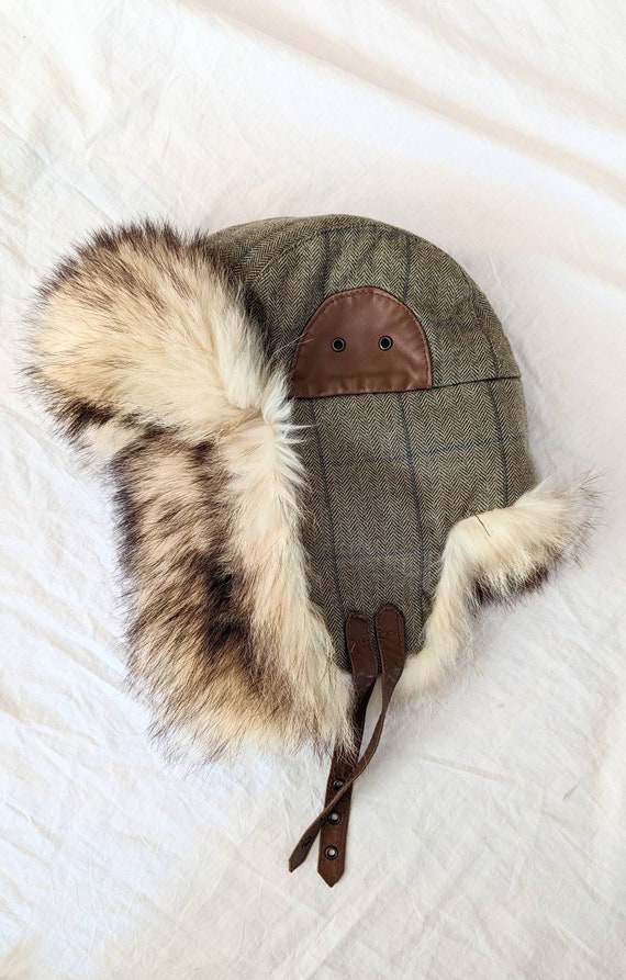 Paul Leinburd raccoon aviator wool plaid Large