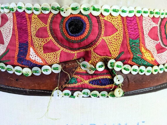 Embroidered belt tribal shell buttons Banjara lea… - image 4
