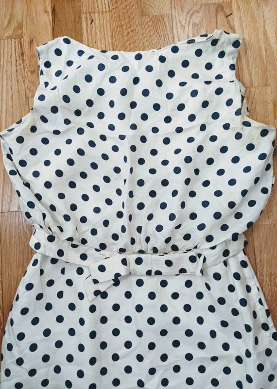 Silk wiggle dress navy polka dots medium 50's - image 6