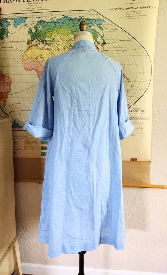 70's blue lawn trapeze dress S/M - image 5