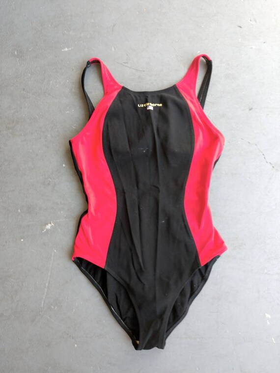 80's Color Block Swim Suit Bathing Maillot One Piece Red 