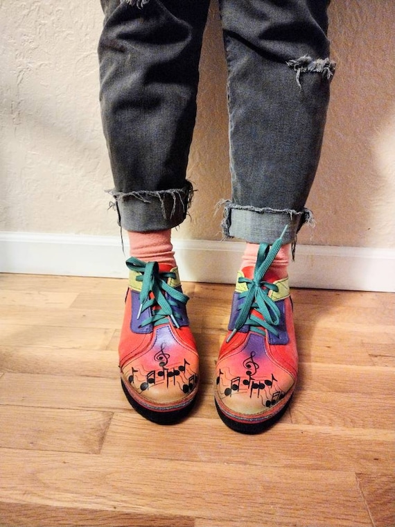 Handmade leather boots musical notes custom chukka boots size 5/7