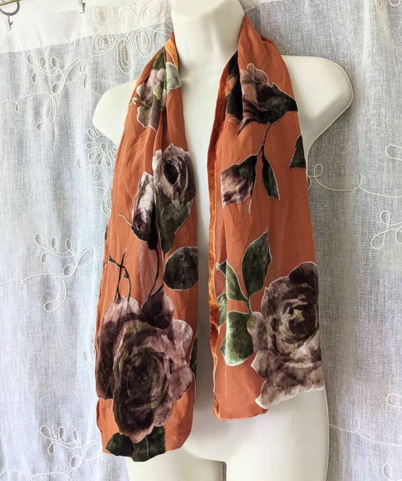 Jones of New York silk velvet  scarf rust orange … - image 5