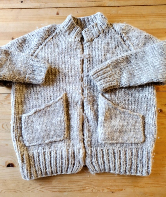 Midcentury Cowichan cardigan sweater S/M hand knit - image 4