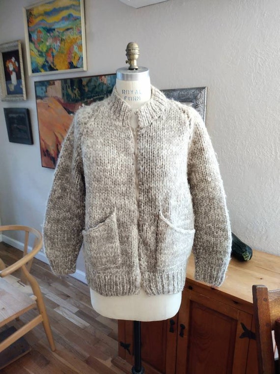 Midcentury Cowichan cardigan sweater S/M hand knit - image 7