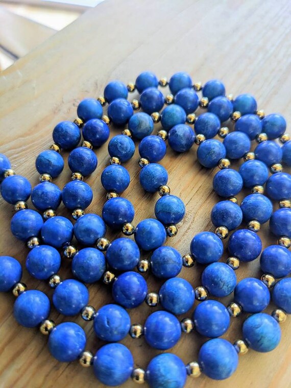 Lapis beaded necklace gold filled 31 inch - image 5