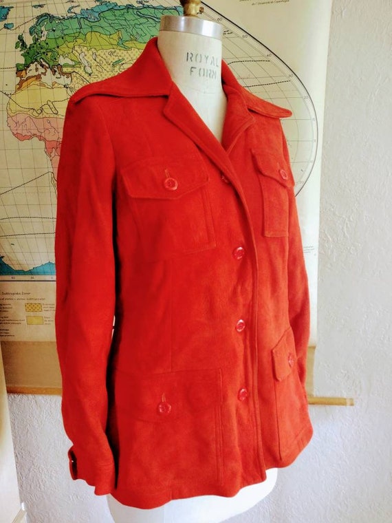 Poppy orange jacket suede seventies S/M - image 5