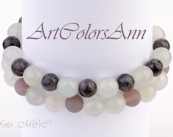 Agate Stone Bracelet Set: Gray Matte & Greystone Jewelry