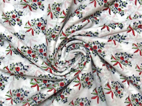 2.5 Yard Indian Hand Block Print Fabric Sanganeri Craft Sewing Fabric Flower Art