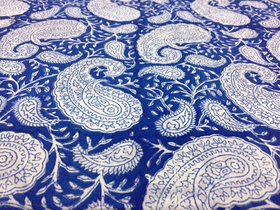 2.5 Yard Paisley Hand Made Block Print Fabric Beautiful Indian 100/% Cotton @