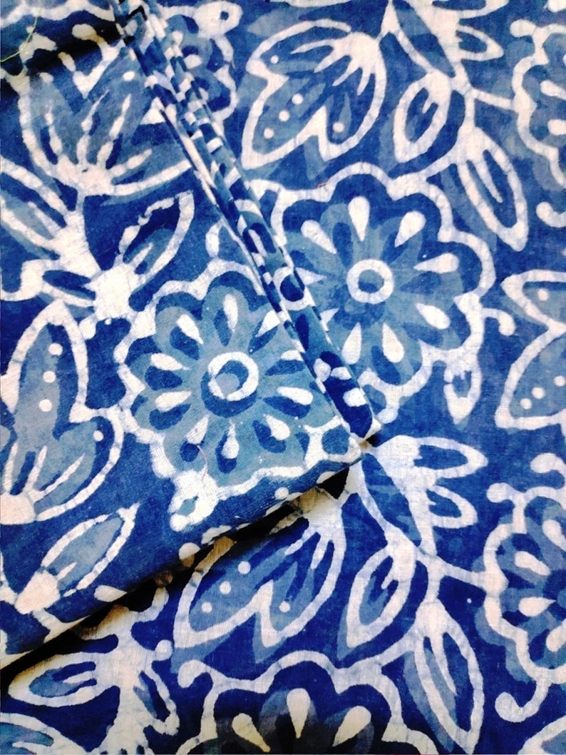 2.5 Yard Indian Cotton Floral Hand Block Printed Fabric Running Fabric Natural