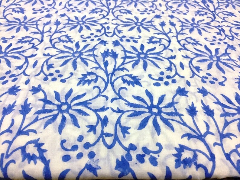 COTTON HANDBLOCK FABRIC INDIAN SANGANER NATURAL COLOR PRINT 2.5 YARDS