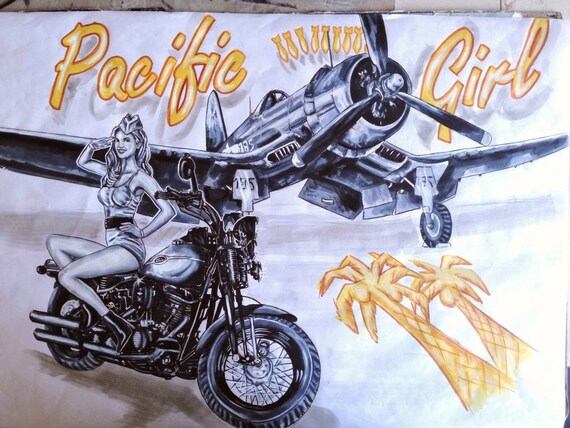 Pin Up Ww2 Harley Davidson Et F4 Corsair