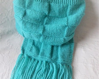 Adult Pool blue with fringes wool scarf