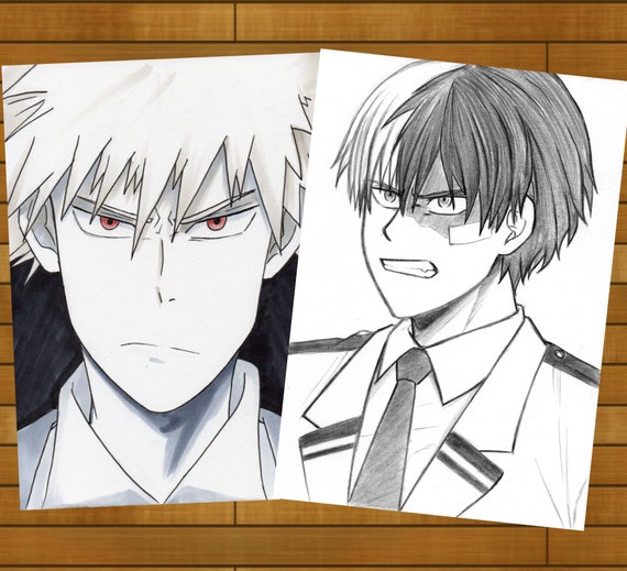 Bakugou Todoroki Anime Boys A5 Portrait Drawings Etsy