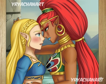 Zelda x Urbosa ART PRINT | Lesbian A4 poster with variations - botw, yuri