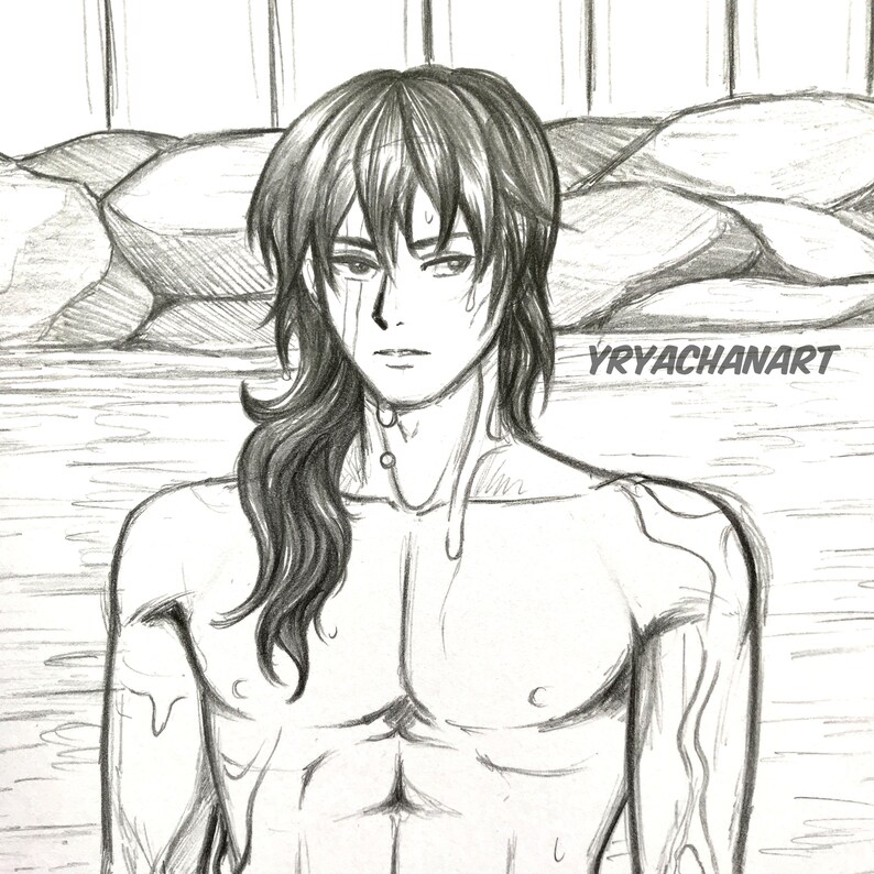 Shirtless Man Pencil Drawing A5 Sketch Art, Monochrome, Handsome Etsy