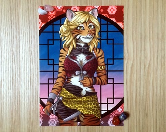 Furry Tiger Girl A4 ART PRINT - Lunar New Year Mat Poster