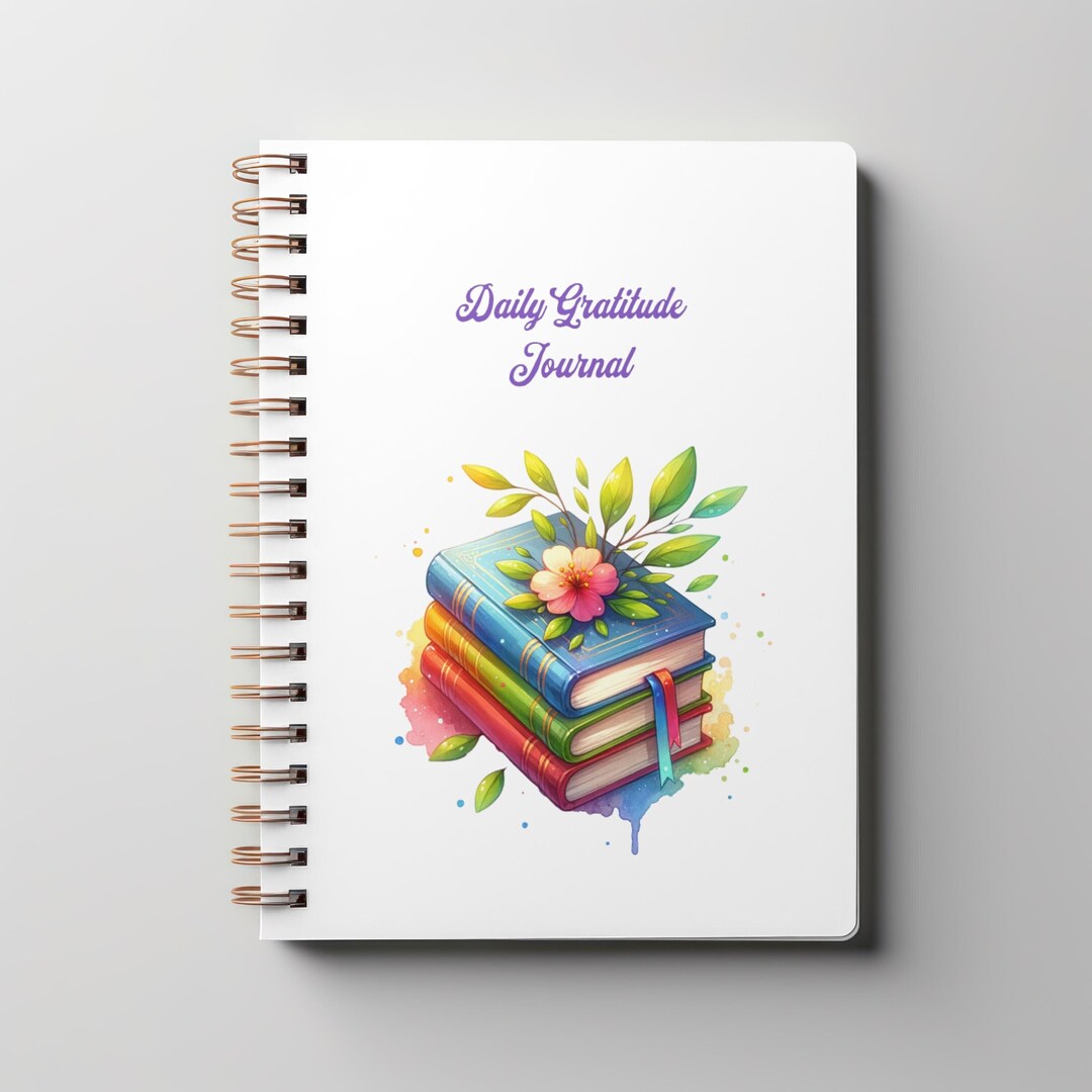 Watercolor Gratitude Journal Cover: Stacked Books Design (digital ...
