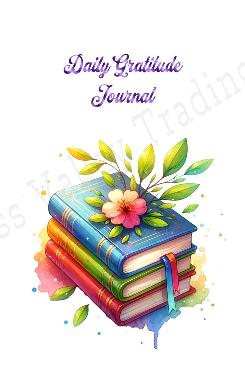 Watercolor Gratitude Journal Cover: Stacked Books Design (digital ...