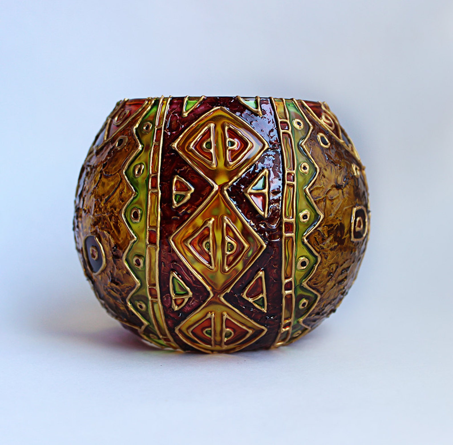 African Candle Holder Candleholder Glass Tealight Holder Glass Etsy