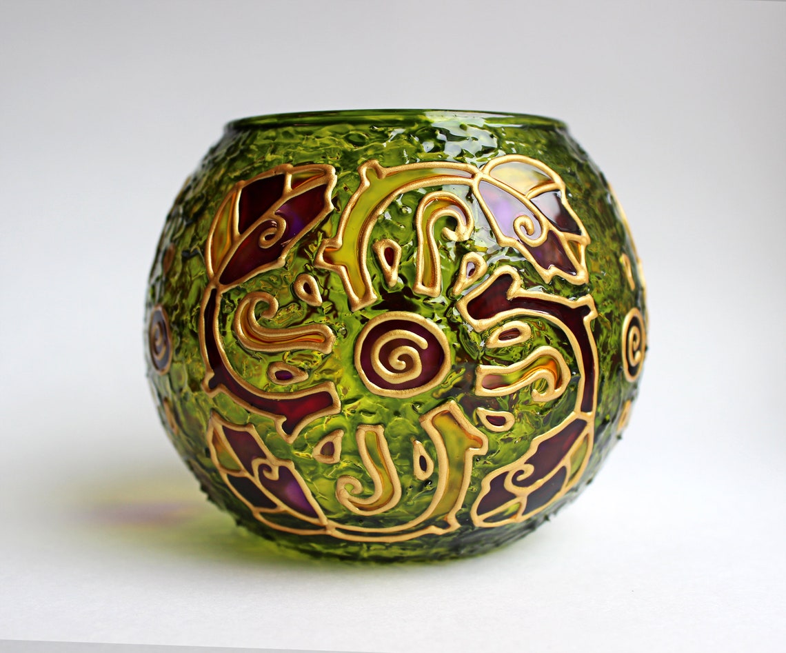 Spiral Leaves Green Candle Holder Christmas Gift Glass Votive Etsy