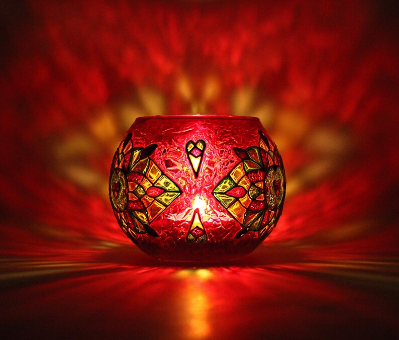 Red Mosaic Candle Holder St.Valentine Gift Candleholder Glass Etsy